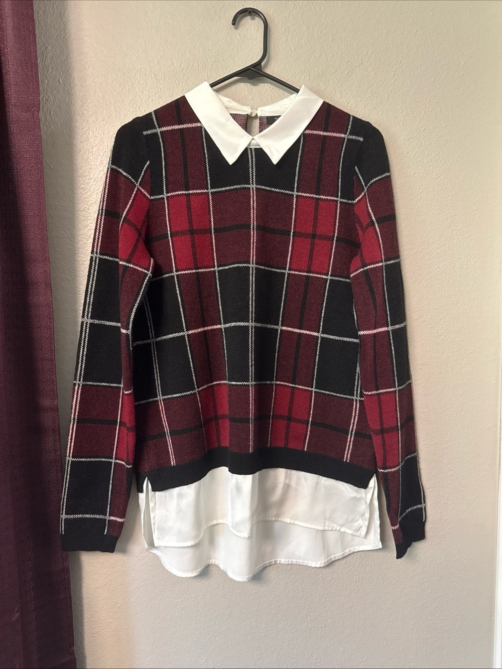 #817 Tahari Preppy Layered Plaid Sweater Shirt Size Medium